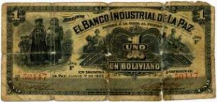 Geldschein, 1 Boliviano, 1.6.1900