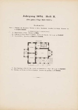 Villa bei Berlin: Inhaltsverzeichnis, Grundriss (aus: Architektonisches Skizzenbuch, H. 125/2, 1874)