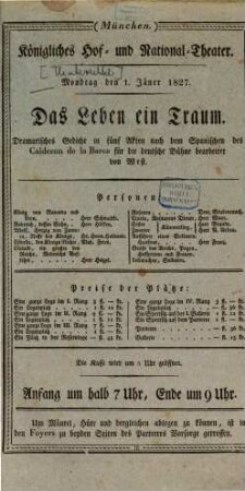 Königliches Hof- und Nationaltheater. 1827