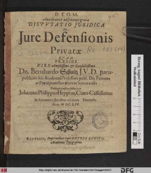 Disputatio Iuridica De Iure Defensionis Privatae