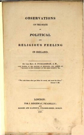 Observations on the state of political and religious feeling in Ireland
