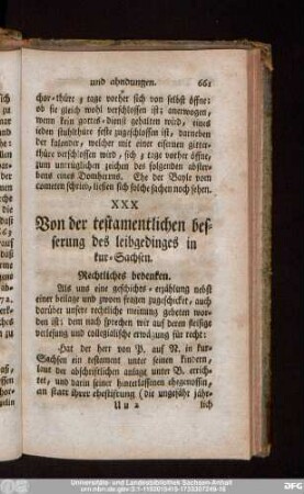 XXX Von der testamentlichen besserung des leibgedinges in kur-Sachsen.