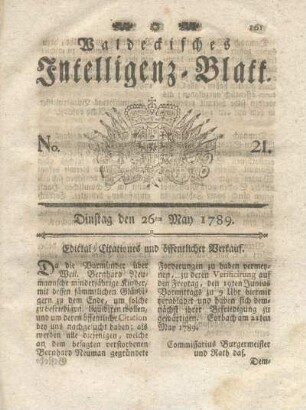 No. 21, Dinstag den 26ten May 1789