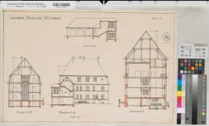 Rüthen (Rüthen) Lehrerseminar Schnitte vor 1912 1 : 100 44,5 x 69 farb. Druck Hochbauamt Soest