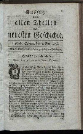 I. Nachl. Coburg, den 3. Jan. 1756.