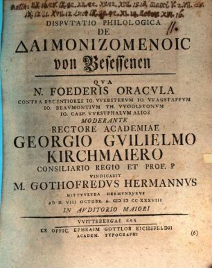 Disp. philol. de daimonizomenois : von Besessenen