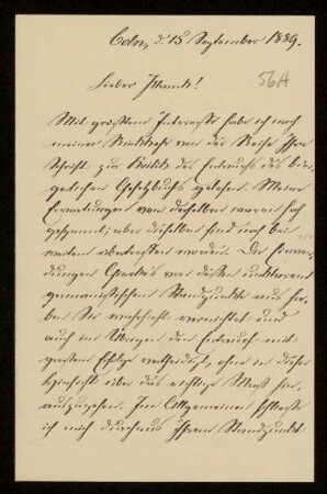 56 A: Brief von Johannes Struckmann an Gottlieb Planck, Köln, 15.9.1889