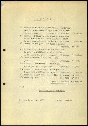 Anlage I. Kostenanschlag (Devis)