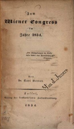 Zum Wiener Congreß im Jahre 1834