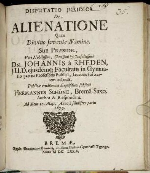 Disputatio Iuridica De Alienatione