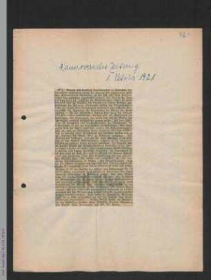 Zeitungsartikel zur 31. Generalversammlung des ADF 1921 in Hannover