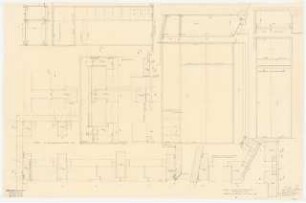 Arzthaus Prof. Bernhardt, Berlin-Charlottenburg: Einbauschränke - Grundriss, Ansicht 1:10, Detailschnitte, Grundriss 1:1
