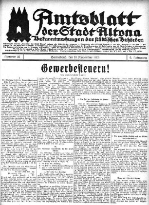 Nummer 46 : Sonnabend, den 13. November 1926