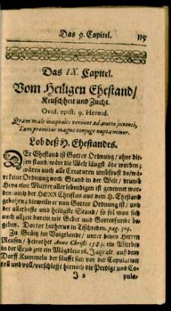 Das IX. Capitel. Vom Heiligen Ehestand/ Keuschheit und Zucht.