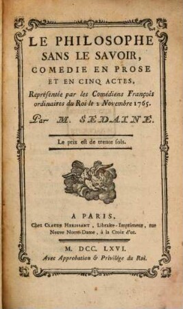 Le philosophe sans le savoir : comédie en prose et en cinq actes