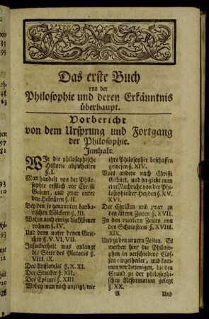 Vorbericht von dem Ursprung und Fortgang der Philosophie.