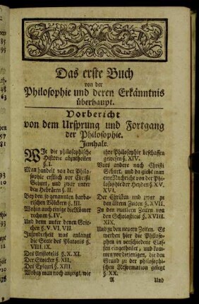 Vorbericht von dem Ursprung und Fortgang der Philosophie.