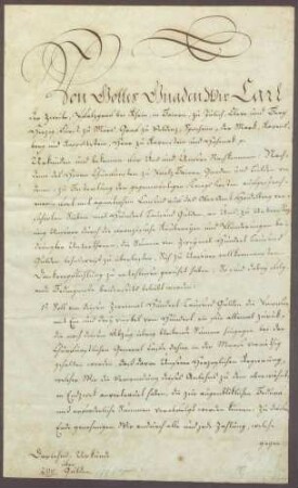Verschreibung des Herzogs Karl von Zweibrücken wegen einer bei Kurfürst Karl Theodor von Pfalz-Bayern gemachten Anleihe in Höhe von 200.000 Gulden Kapital.