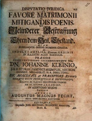 Disp. iur. de favore matrimonii in mitigandis poenis
