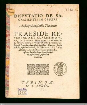 Dispvtatio De Sacramentis In Genere