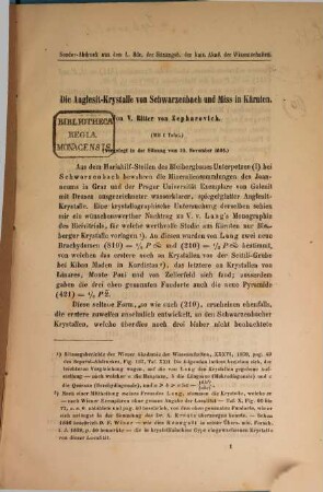 Separatabdrücke aus den Sitzungsberichten der Kais. Akademie der Wissenschaften in Wien, math.-naturwiss. Cl. : In 1 vol., 10