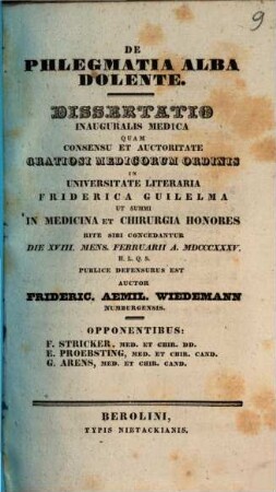 De phlegmatia alba dolente : dissertatio inauguralis medica