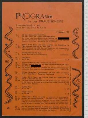 Programm in der Frauenkneipe : Februar '92