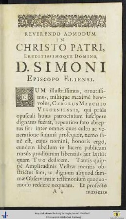 Reverendo Admodum In Christo Patri, Eruditissimo Que Domino, D. Simoni Episcopo Eliensi.