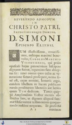 Reverendo Admodum In Christo Patri, Eruditissimo Que Domino, D. Simoni Episcopo Eliensi.