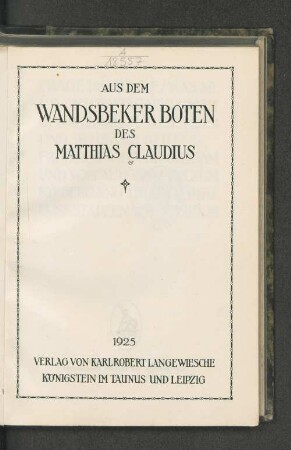 Aus dem Wandsbeker Boten des Matthias Claudius