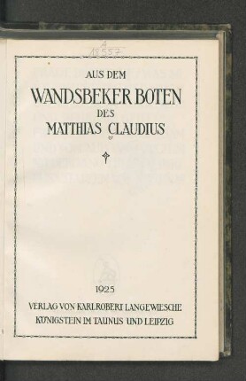 Aus dem Wandsbeker Boten des Matthias Claudius