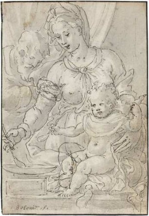 Maria mit dem Kind, im Hintergrund der hl. Joseph