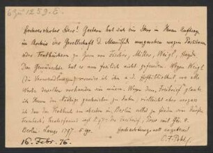 Brief an Friedrich Wilhelm Jähns : 16.02.1876