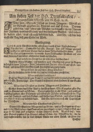 Am hohen Fest der HH. Dreyfaltigkeit / Evangelium Matth. am 28. Cap. v. 18.