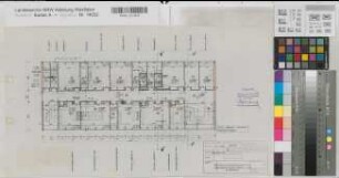 Münster (Münster) Neubau des Hygienisch-Bakteriologischen Landesuntersuchungsamtes Grundriß Obergeschoß 1958 1 : 100 29 x 51 Pause Staatshochbauamt Münster Regierung Münster Nr. 34048