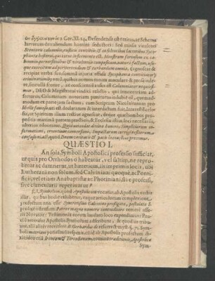 Quaestio I. An sola Symboli Apostolici professio sufficiat, ut quis pro Orthodoxo habeatur ...