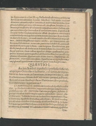 Quaestio I. An sola Symboli Apostolici professio sufficiat, ut quis pro Orthodoxo habeatur ...
