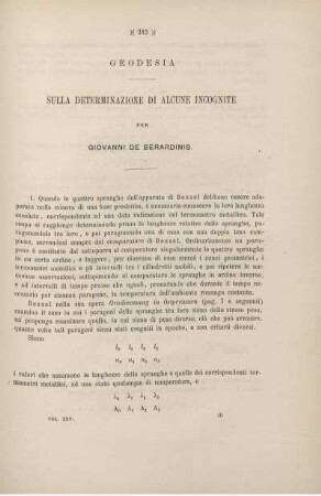 Geodesia. Sulla determinazione di alcune incognite.