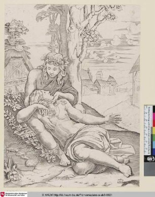 Angélique et Médor [Angelica und Medoro; Liebespaar am Fuße eines Baumes sitzend]