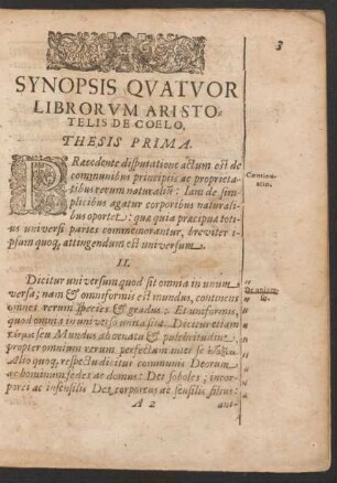 Synopsis Quatuor Librorum Aristotelis De Coelo.