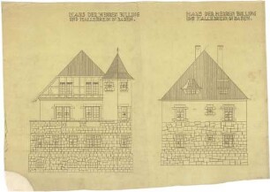 Billing, Hermann; Baden-Baden, Beuttenmüllerstr. 7 (früher 5); Haus Billing und Mallebrein - Vorderfassade; Seitenfassade, Mauerwerk (Ansichten)