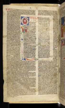 Historisierte Initiale (Promulgationsbulle): G(regorius episcopus servus servorum): Papst Gregor. Zierinitiale: R(ex pacificus)
