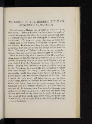 Influence of the hebrew bible on european languages