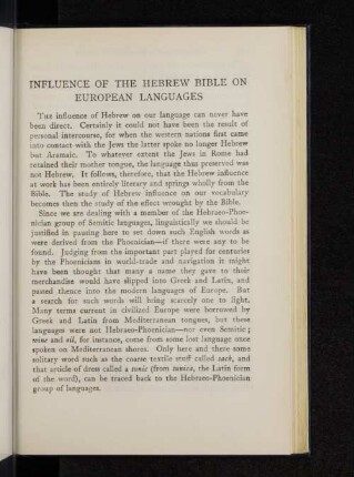 Influence of the hebrew bible on european languages