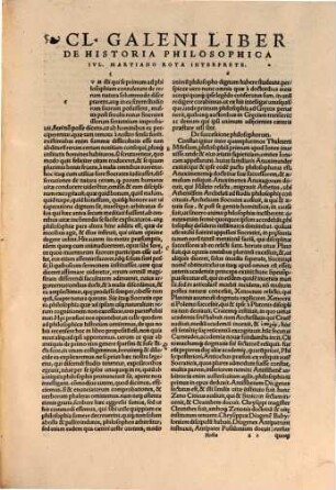 Opervm Galeni Tomvs ... Classem ..., [9]. Opervm Galeni Libri Isagogici Artis Medicae Prima Qvaeqve Elementa Complectentes ...
