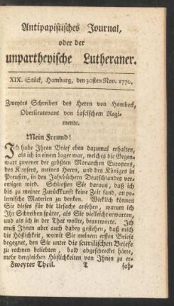 XIX. Stück, Hamburg, den 30sten Nov. 1770