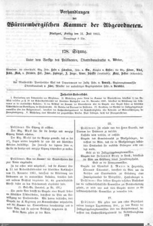 178. Sitzung, Stuttgart, 21.7.1865