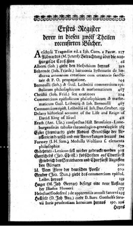 Erstes Register derer in diesen zwölf Theilen recensirten Bücher.