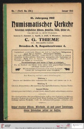 Numismatischer Verkehr: Verzeichnis verkäuflicher Münzen, Medaillen, Orden, Bücher etc.: Nr. 201-204
