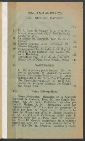 Sumario del número catorce